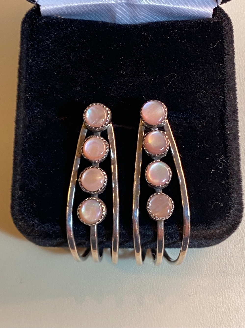 Vintage Pink Conch Sterling Silver Hoop Earrings Native American
